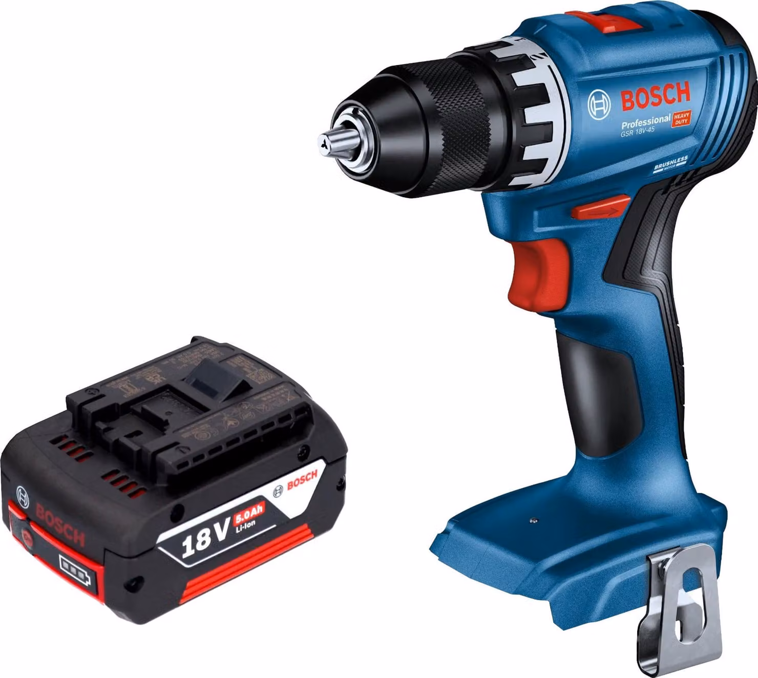 Trapano avvitatore a batteria Bosch GSR 18V-45 Professional 18 V 45 Nm Brushless + 1 batteria da 5,0 Ah - senza caricabatterie