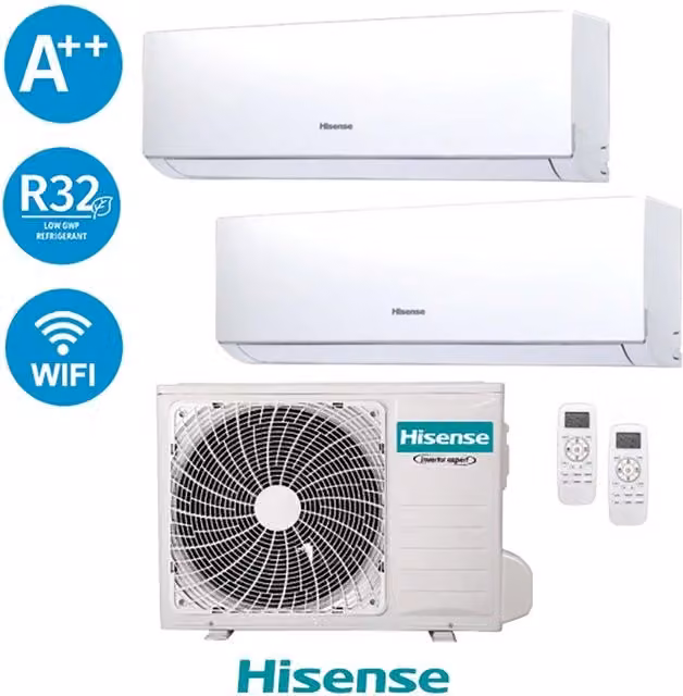 Climatizzatore Hisense Dual Inverter Serie New Comfort 2AMW42U4RGC 12000+12000 Btu 4,2kW Colore Bianco con Wi-Fi Integrato Classe Energetica A++