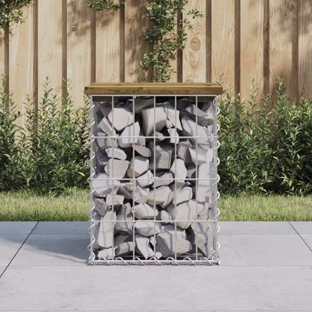 The Living Store Panca da giardino Gabion 33x31x42 cm in legno di pino impregnato