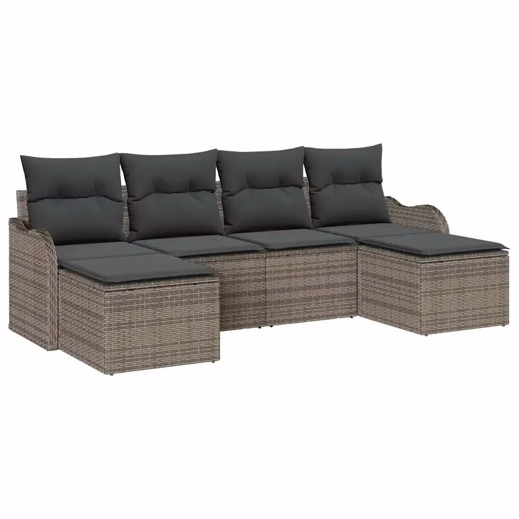 Set Divano da Giardino a L con Ottoman vidaXL, 6 Pezzi, Grigio – 2