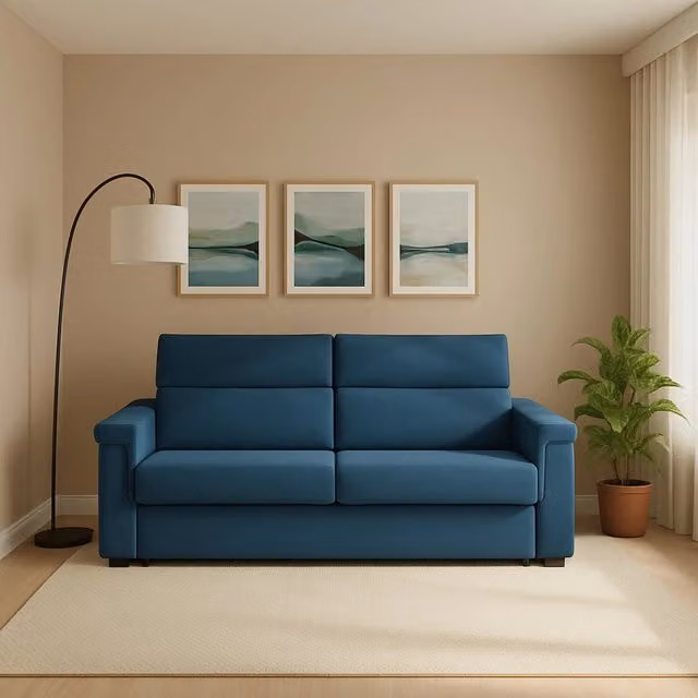 Divano Letto Rigolato DMORA a 2 Posti Sfoderabile Blu L: 185 cm, P: 95 cm