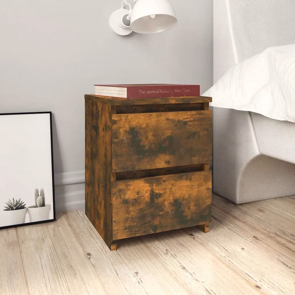 Comodino vidaXL in rovere affumicato e legno multistrato, colore marrone, L 30 cm x P 30 cm x H 40 cm