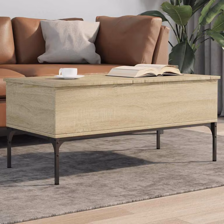 vidaXL Tavolino da Soggiorno Moderno in Legno e Metallo, Rovere, L 100 x P 50 x H 45 cm