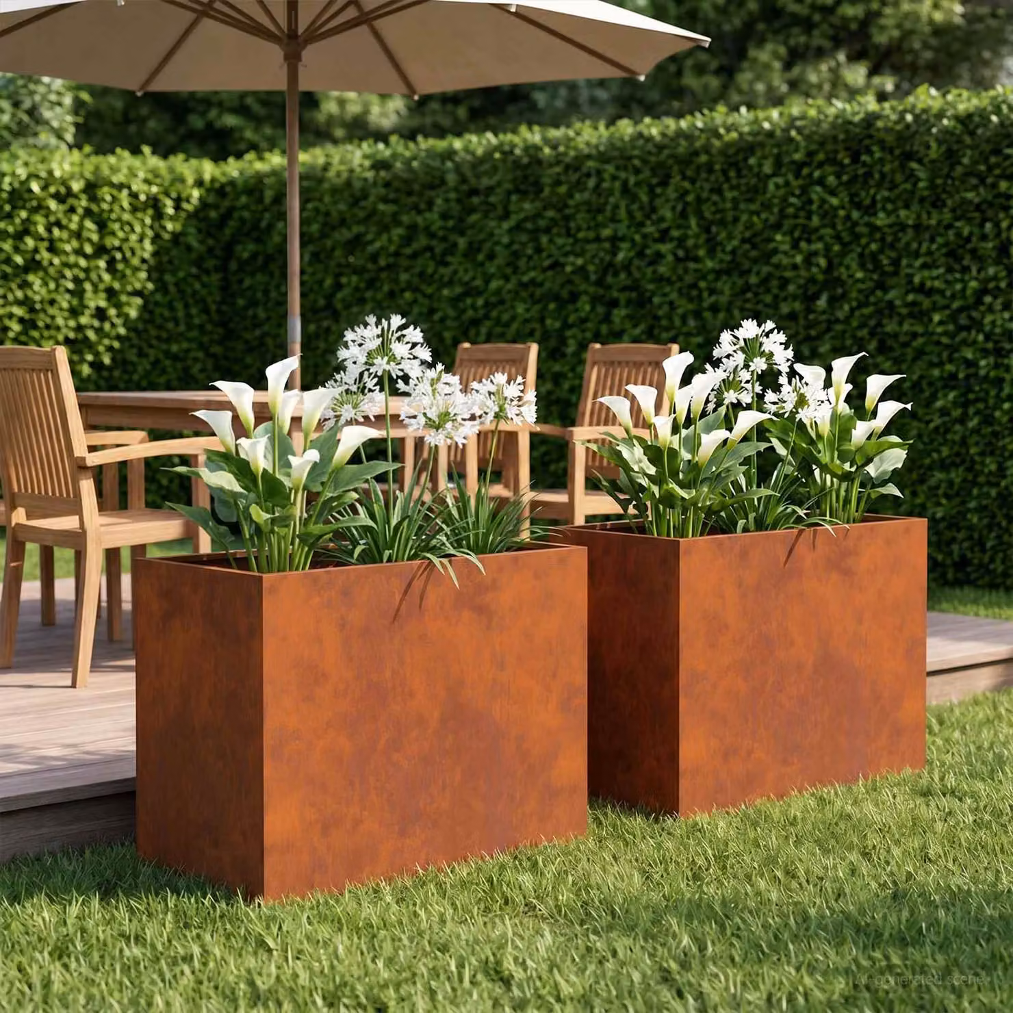 Set di 2 vasi da giardino vidaXL in acciaio color marrone, L 60 cm x P 40 cm x H 50 cm