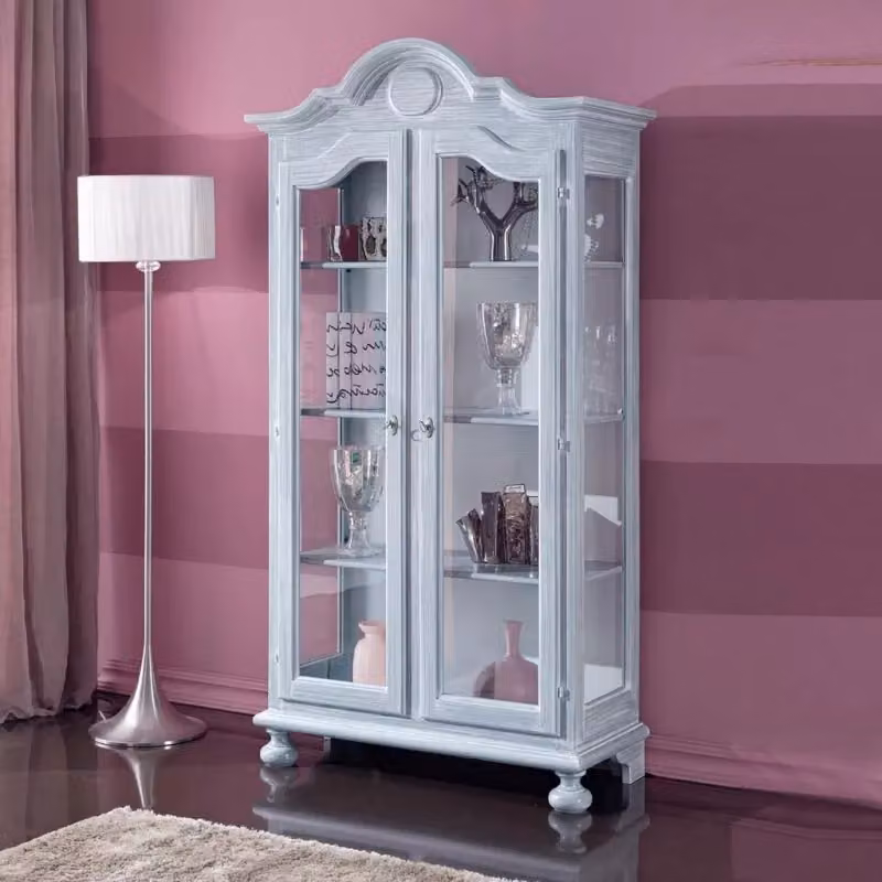 Vetrina a 2 porte in legno stile shabby chic azzurro Mobili 2G L: 103 cm, P: 45 cm, H: 197 cm – 2