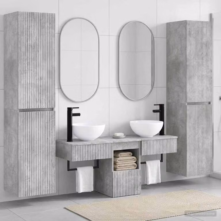 Set di mobili per il bagno moderno vidaXL in 5 pezzi Grigio con base lavabo e pensili a muro