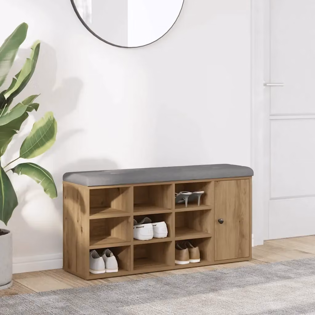 Panca porta scarpe moderna DESIGN IN in rovere color marrone e grigio, L: 102 cm, P: 32 cm, H: 50 cm – 2