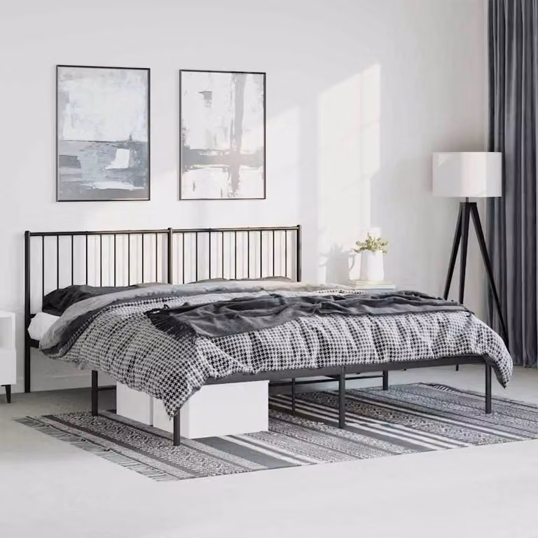 Giroletto con testiera in metallo nero vidaXL L: 187 cm, P: 140 cm, H: 90,5 cm
