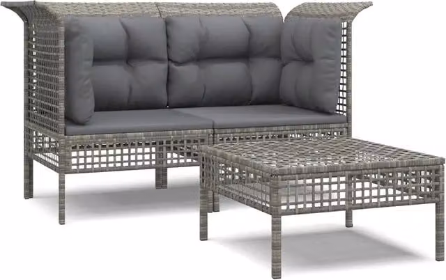 Set Divani da Giardino 3 pz con Cuscini-Sofa da giardino in Polyrattan Grigio 798463