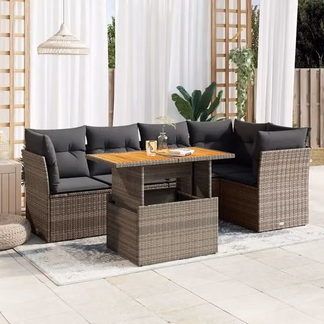 Set Divano da Giardino 6 pz con Cuscini Grigio in Polyrattan 3326930