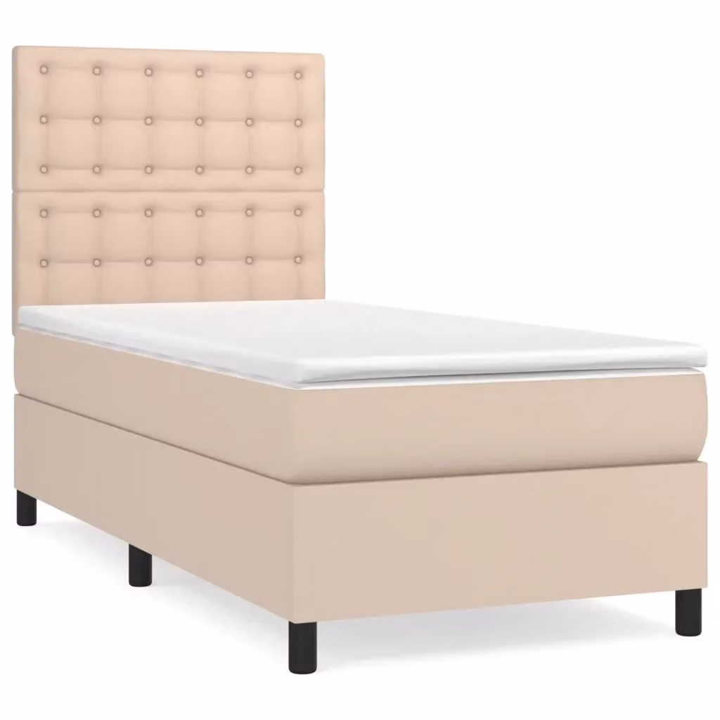 Letto a molle con materasso vidaXL in similpelle beige e bianco L/P/H: 203 x 90 x 128 cm – 2