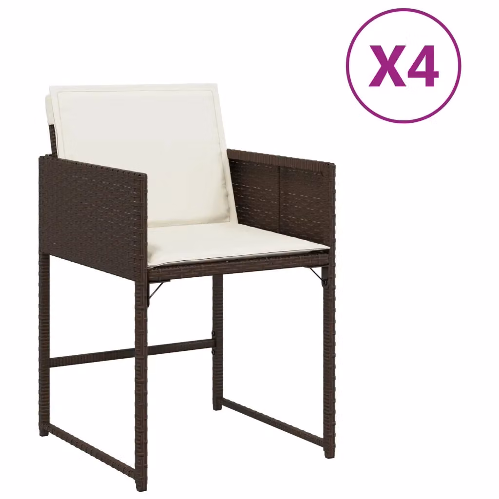 Set di 4 sedie da giardino vidaXL in polyrattan marrone con cuscini bianchi resistenti ai raggi UV – 2