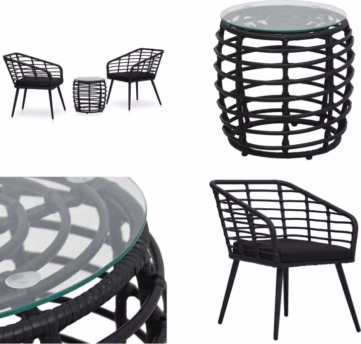 vidaXL Set bistrot 3 pezzi in poly rattan nero - Set bistrot - Set bistrot - Set mobili da giardino - Set mobili da giardino