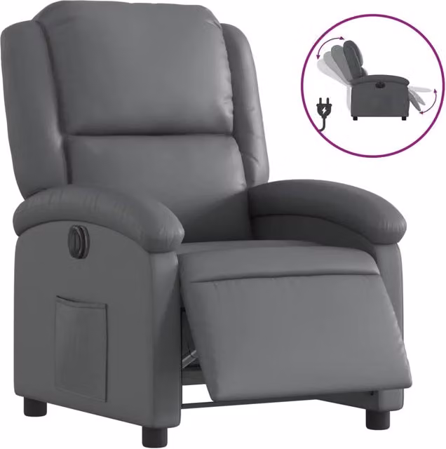 Poltrona | Sedia Relax Reclinabile Elettrica Grigia in Similpelle