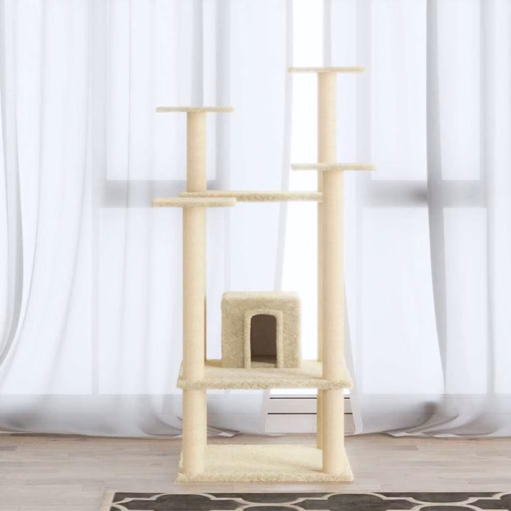 vidaXL Albero per Gatti con Pali Tiragraffi in Sisal Beige Altezza: 110 cm