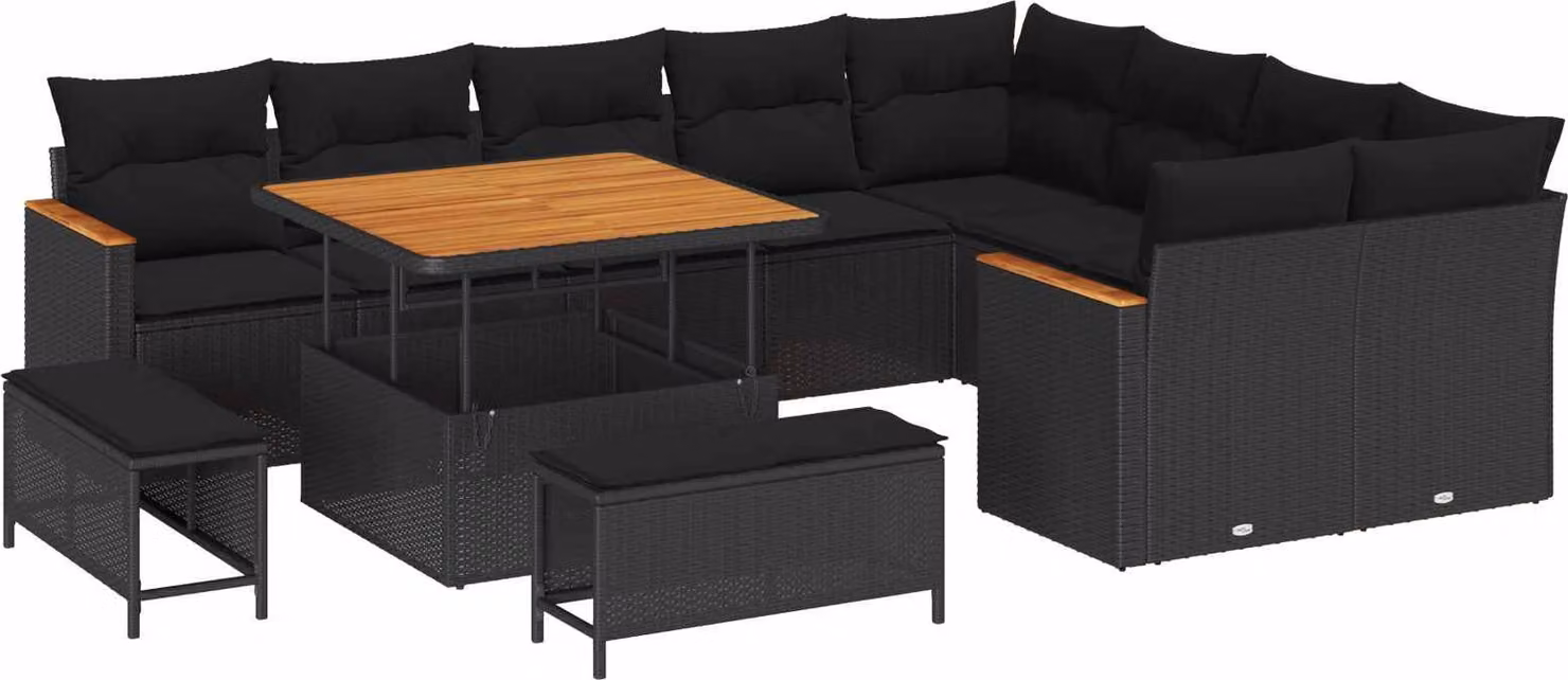 Set Divano da Giardino 12 pcs Nero polyrattan