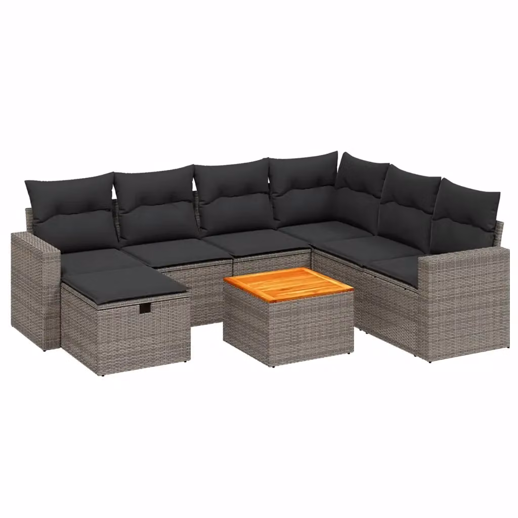 Set Divano da Giardino 8 pz vidaXL in Polyrattan Grigio con Cuscini e Tavolino – 2