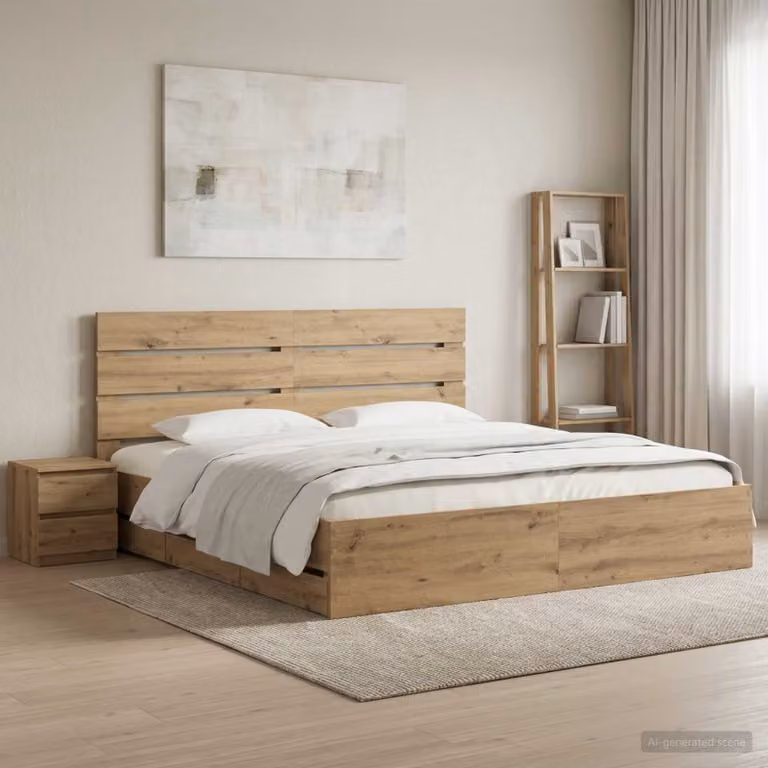 Letto con contenitore e testiera vidaXL in legno rovere artigianale marrone L/P/H: 180 x 200 x 100 cm