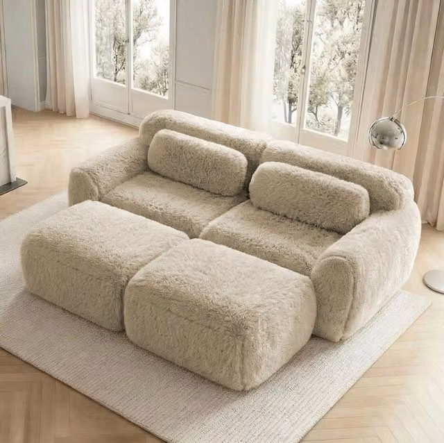 Divano modulare senza struttura 204x179x73 cm in tessuto peluche; light khaki