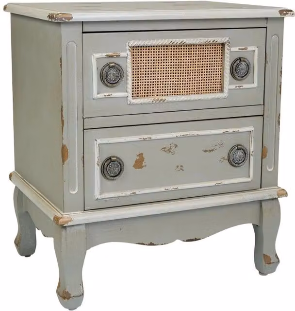 Comodino in legno e rattan di bambù, dimensioni 50x36x56,5 cm.