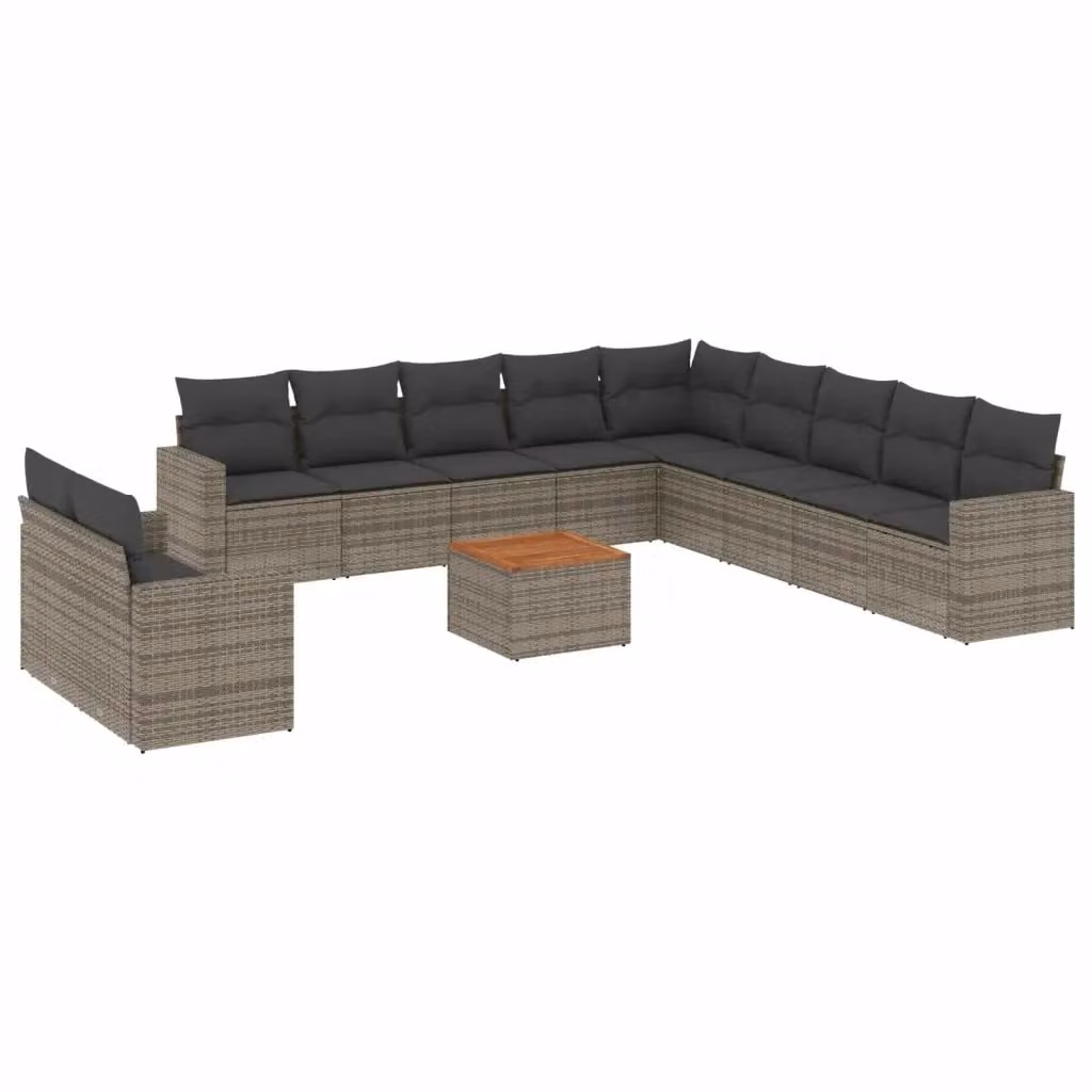vidaXL Set di Divani da Giardino a Forma di U in Polyrattan Grigio con 12 Pezzi e Cuscini – 2
