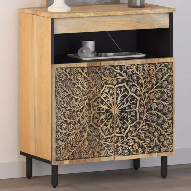 Credenza Buffet da Cucina Design Mania in Legno di Mango e Metallo con Design Retro, L: 60 cm, P: 33 cm, H: 75 cm