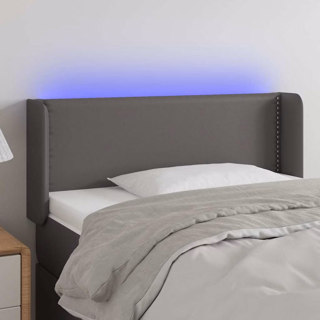 Testiera per letto vidaXL in similpelle grigia con illuminazione LED e porta di ricarica USB, L 83 cm, P 16 cm, H 78-88 cm
