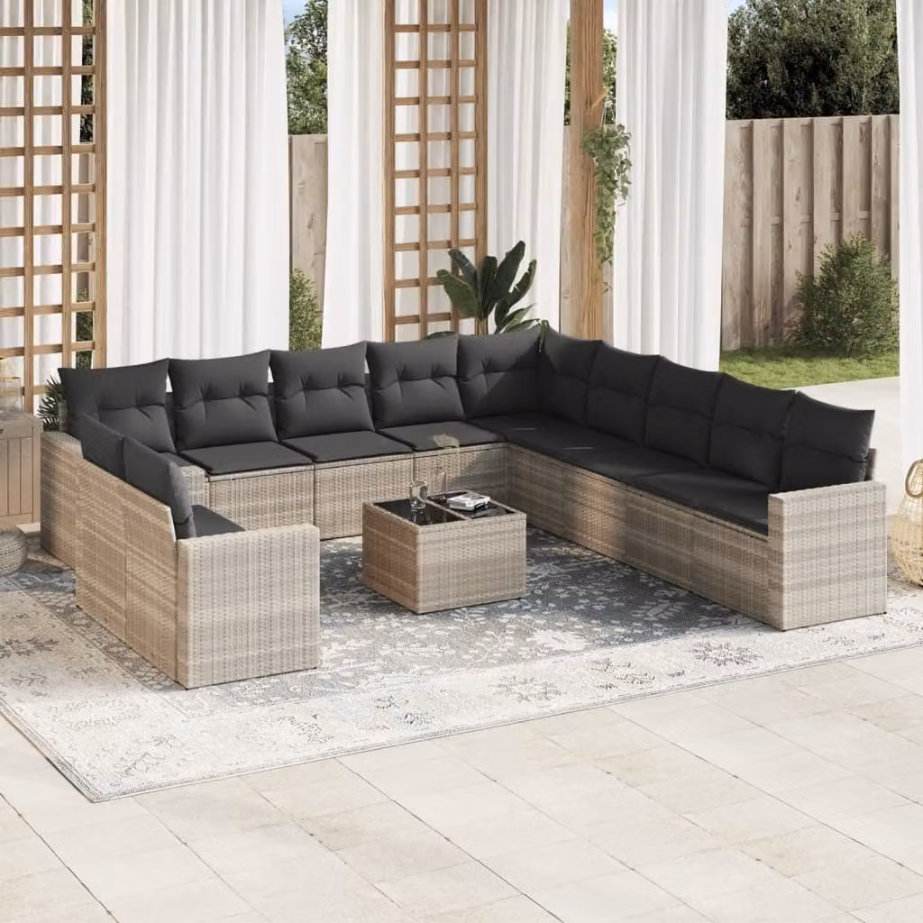 Maison Exclusive - Set Divano Giardino 12 pz con Cuscini Grigio Chiaro Polyrattan
