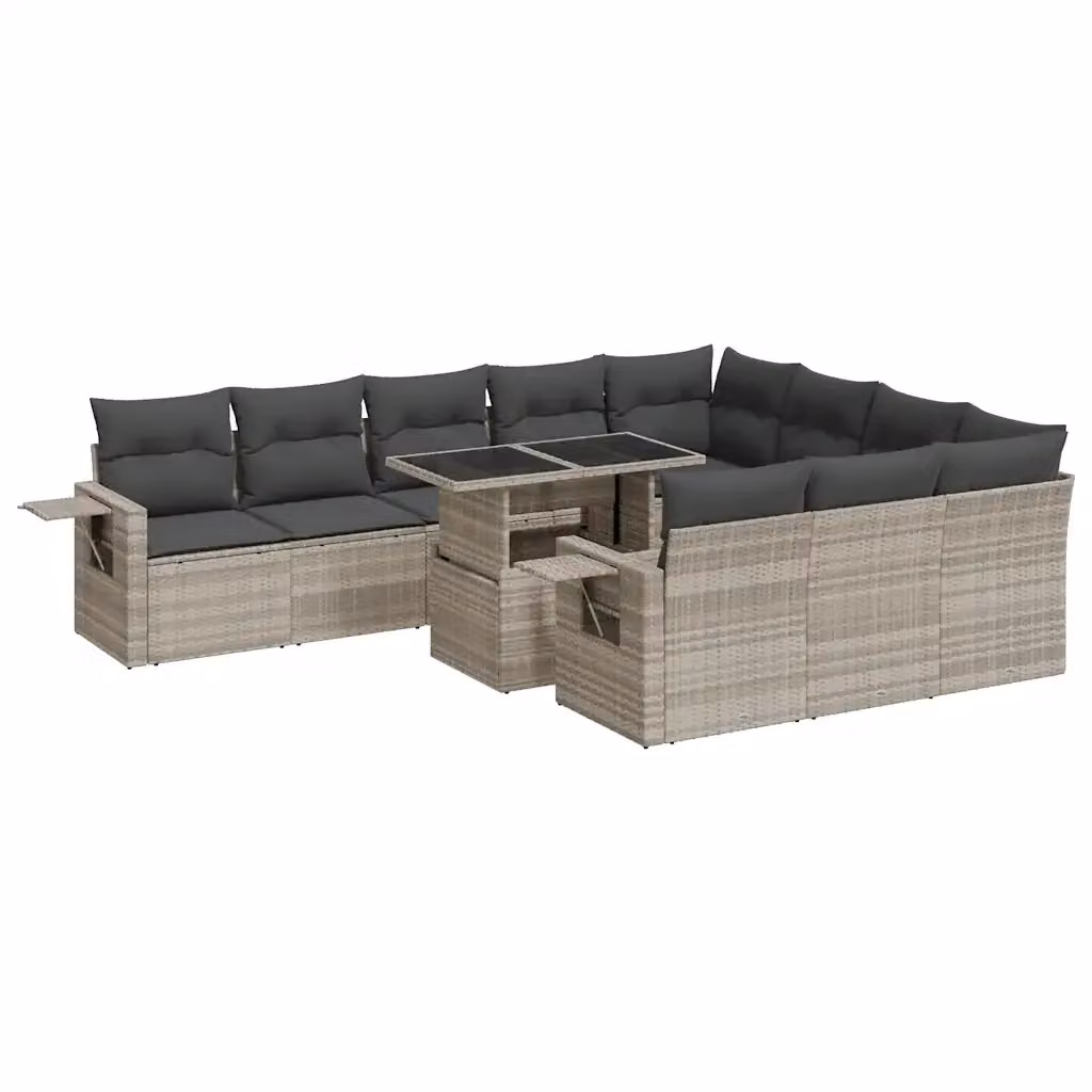 Set di Divani da Giardino vidaXL 11 Pezzi in Polyrattan Grigio con Cuscini e Tavolino da Esterno – 2