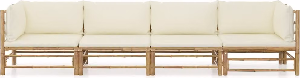 Set Divani da Giardino 4 pz con Cuscini Bianco Crema in Bambù