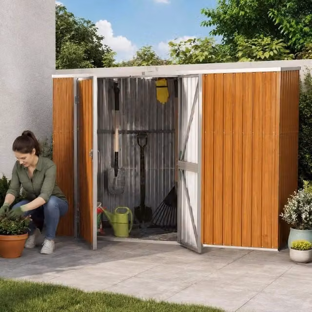 Garden Shed Braun 225x89x161 Cm Galvanized Steel