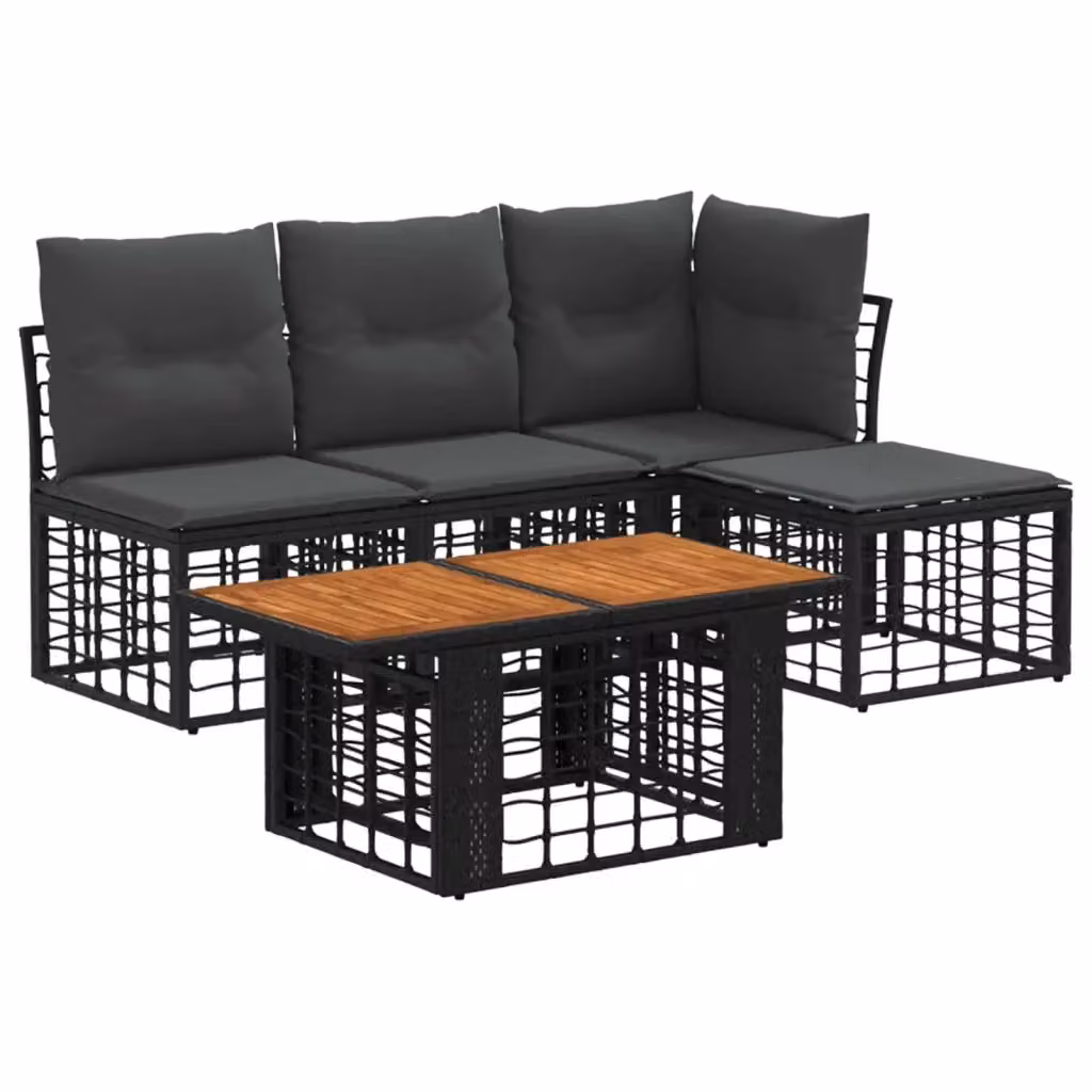 Set Divano da Giardino a L con Poltrona e Tavolino vidaXL, Colore Nero e Grigio, Design Moderno con Cuscini Inclusi e Struttura in Acciaio Verniciato a Polvere – 2