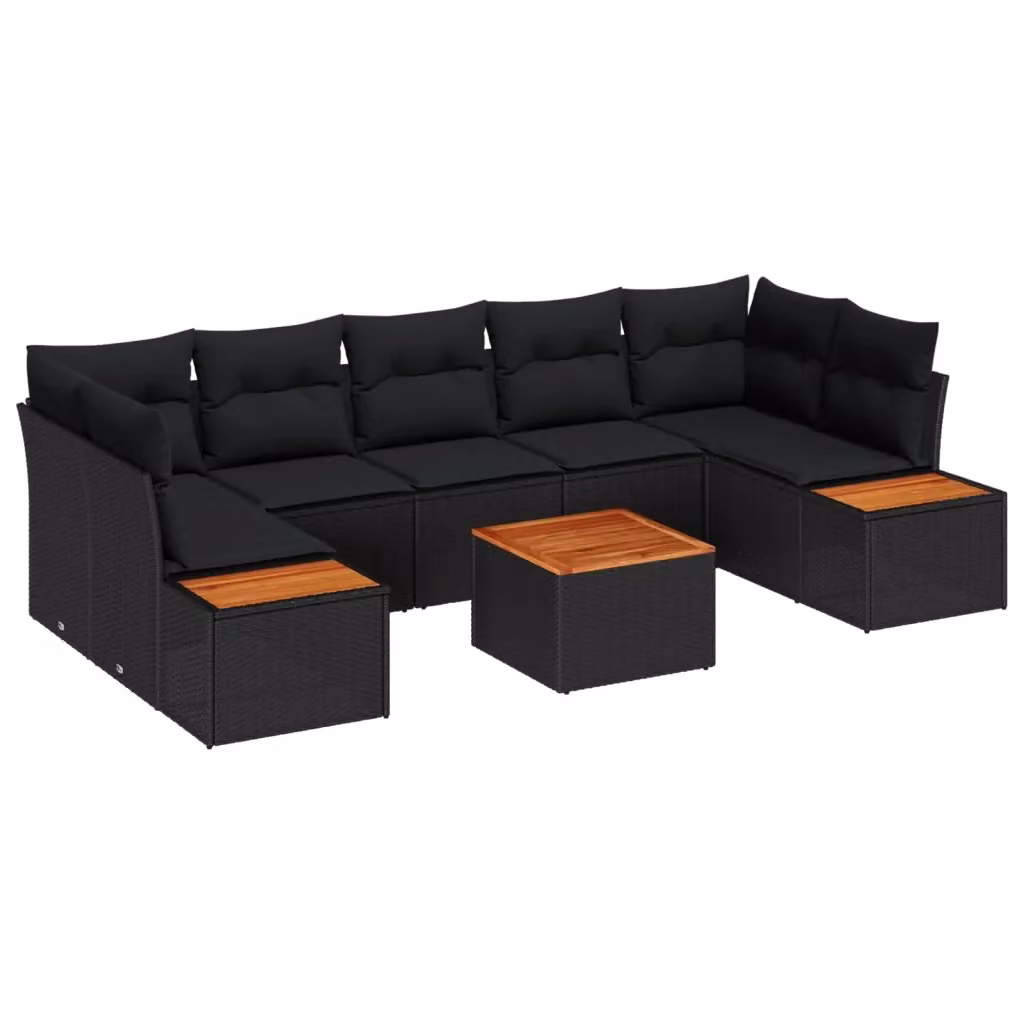 Set Divano da Giardino vidaXL 8 Pezzi Nero con Cuscini e Tavolino da Caffè in Rattan e Metallo – 2