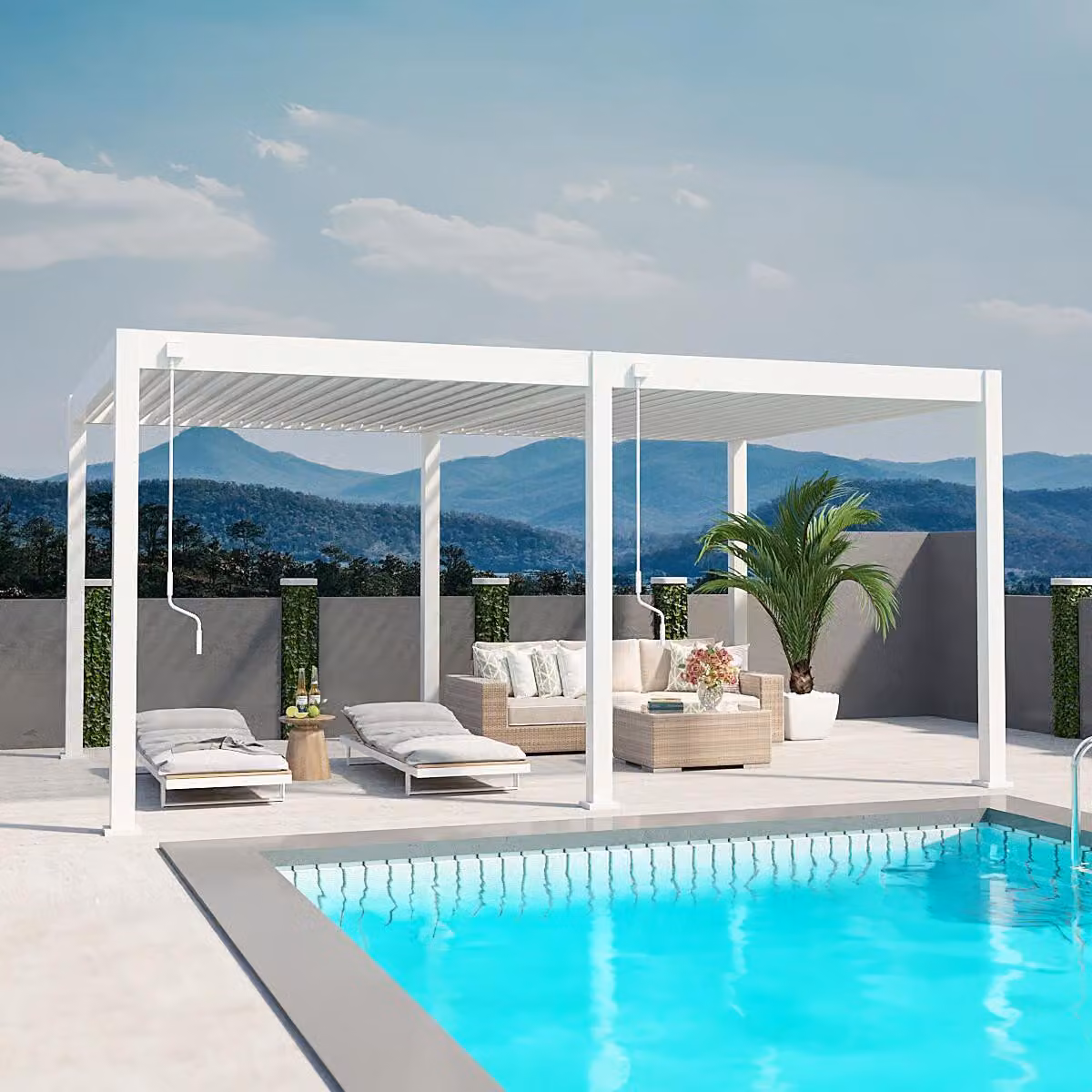 Pergola Weide Deluxe interamente in alluminio, 3,6x5,3 m, con tetto a lamelle, autoportante, bianca
