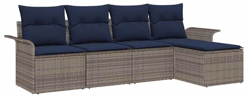 Set Divano da Giardino con cuscino 5 pcs Grigio polyrattan