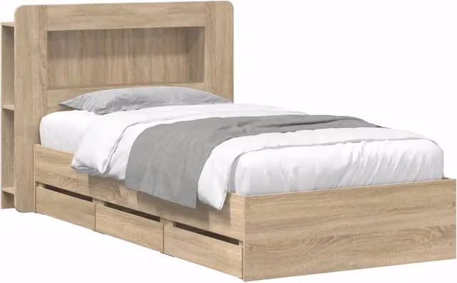 Letto singolo | Letto per adulti | Telaio del letto con storage Rovere Sonoma 75 x 190 cm