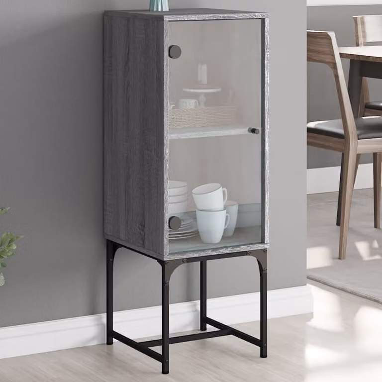 Mobile a muro vidaXL con ante in vetro, colore Grigio Sonoma, L 35 cm x P 37 cm x H 100 cm