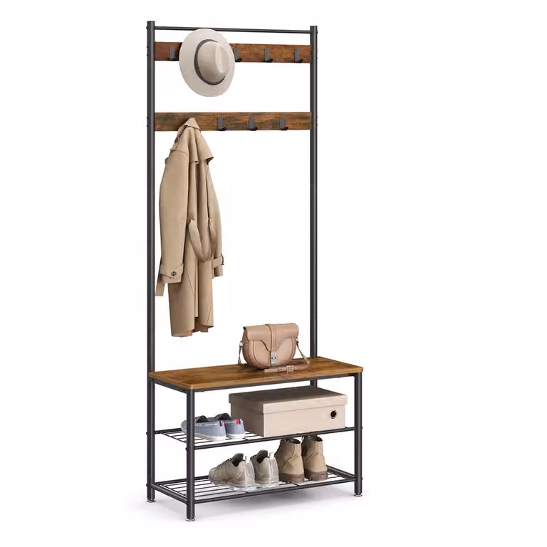 Appendiabiti con Panca Vintage, Marrone Vintage + Nero