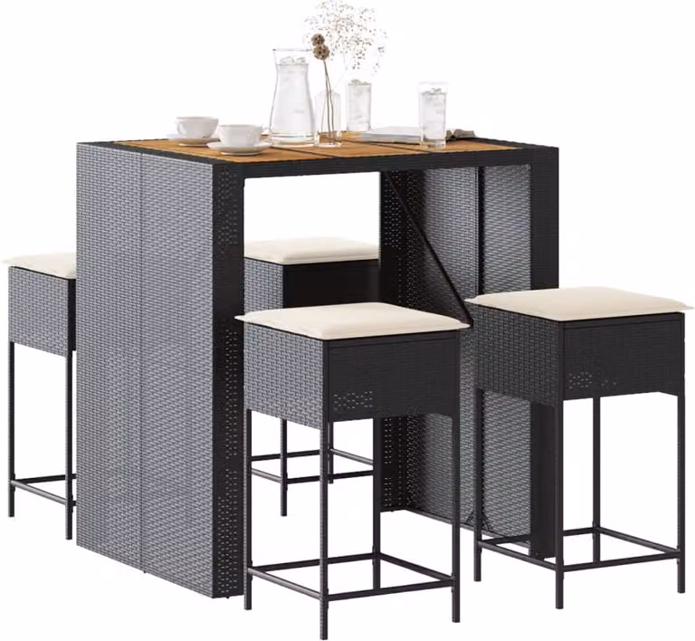 Maison Exclusive - Set da bar da giardino 5 pezzi con cuscini in polyrattan nero