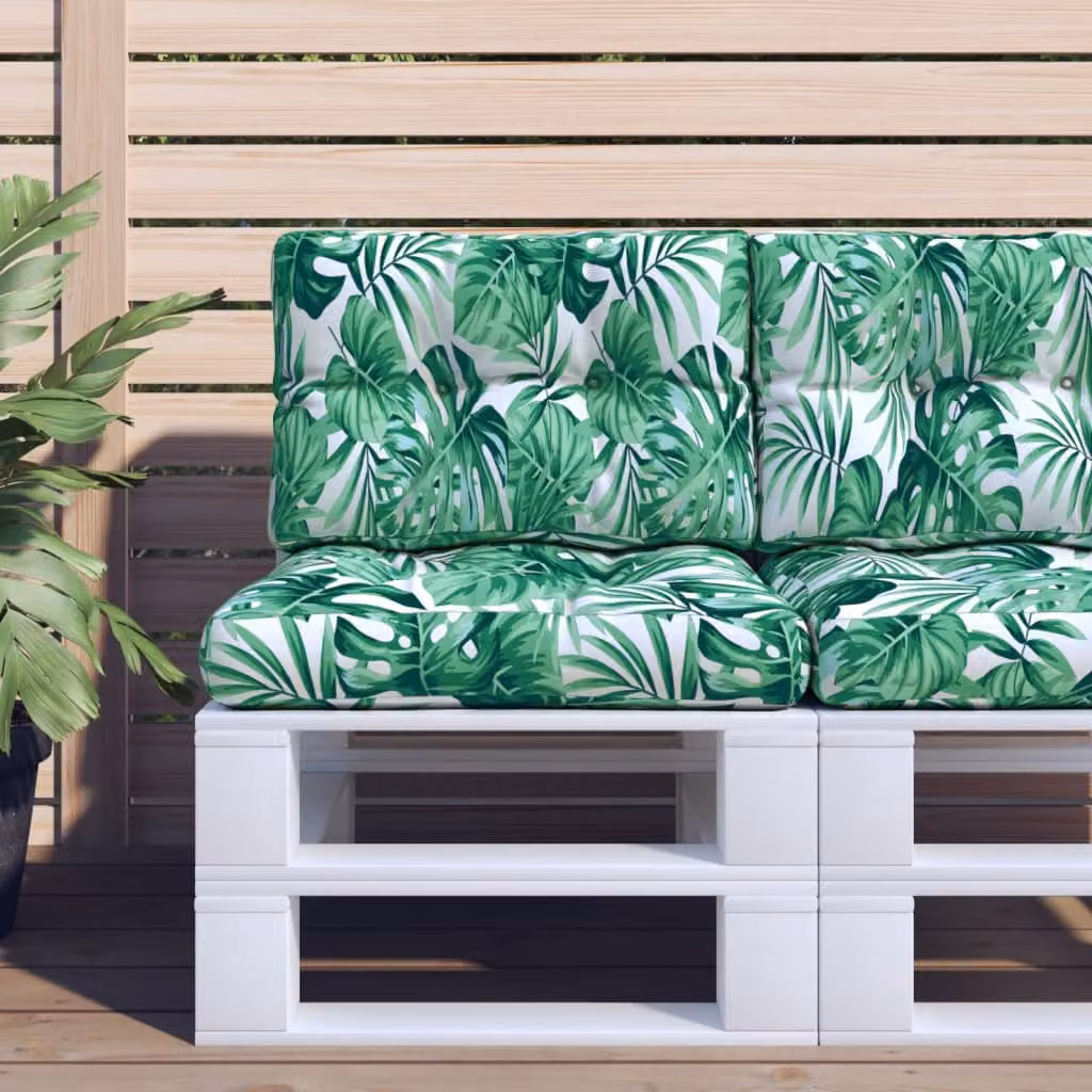 Cuscino per Pallet vidaXL Verde con Motivo a Foglie, Impermeabile e Resistente ai Raggi UV, L/P/H: 50 x 40 x 12 cm