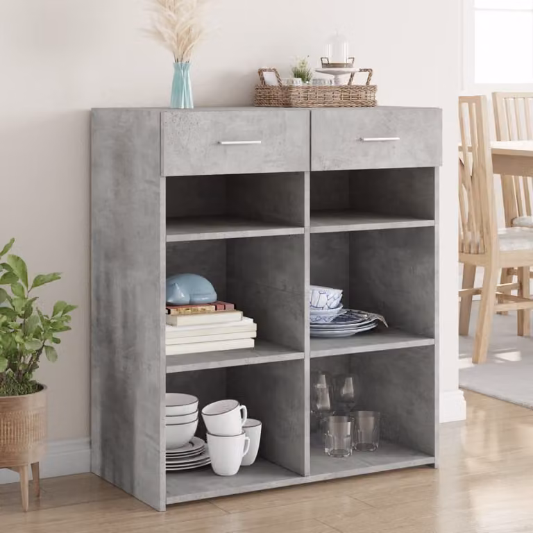 Credenza vidaXL in legno multistrato e MDF, colore grigio cemento, L: 80 cm, P: 42,5 cm, H: 93 cm