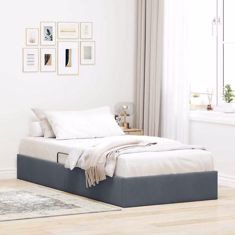 Letto con Contenitore vidaXL in Velluto Grigio con Base a Sollevamento L 100 x P 200 cm e H 194 cm