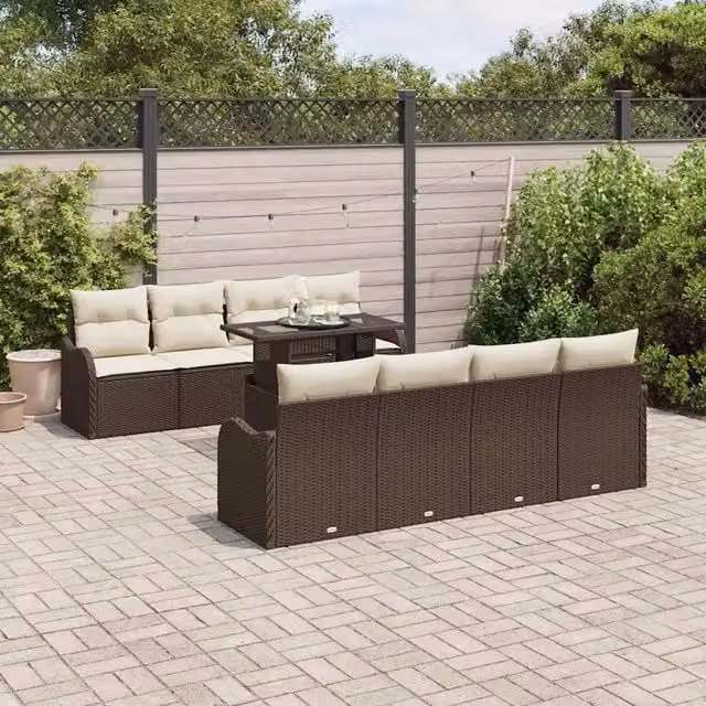 Set Divano da Giardino 9 pz 8-Numero di posti Marrone 3357161
