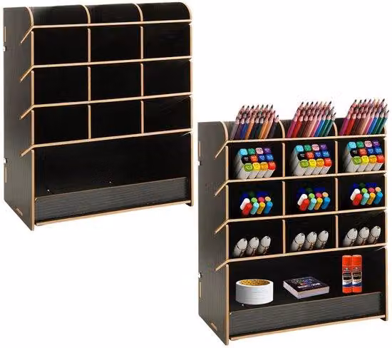 Scatola da scrivania in legno nero 21x9x25 cm - Organizer da ufficio