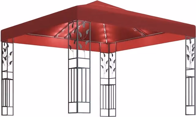 Gazebo | Pergolato con Stringa di Luci LED 3x3 m Rosso Vino