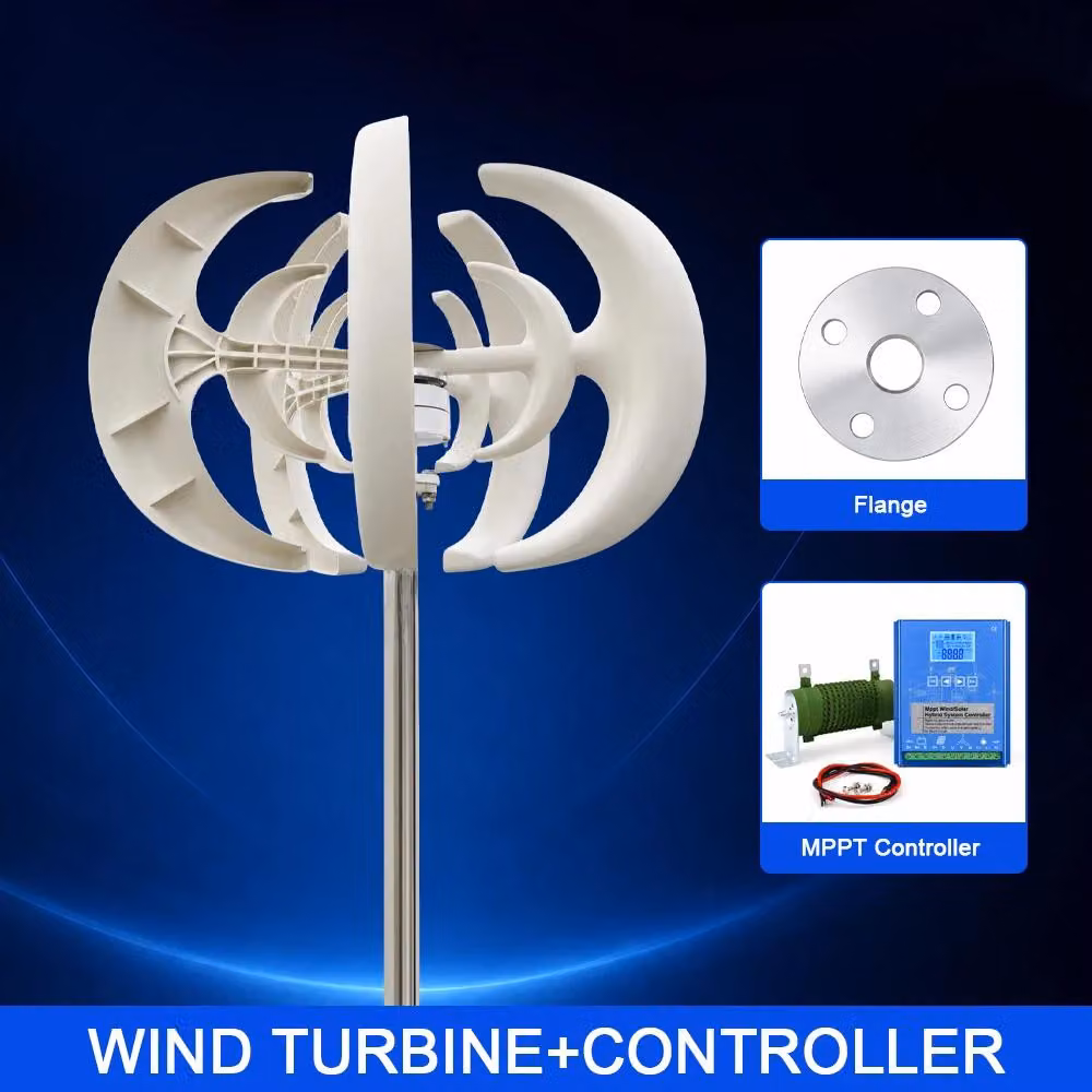 Turbina eolica verticale - Generatore eolico SR-5000 - 5000 W - 24 V - Regolatore ibrido - 5 pale - Funzionamento silenzioso - Velocità del vento di avviamento: 1,5 m/s