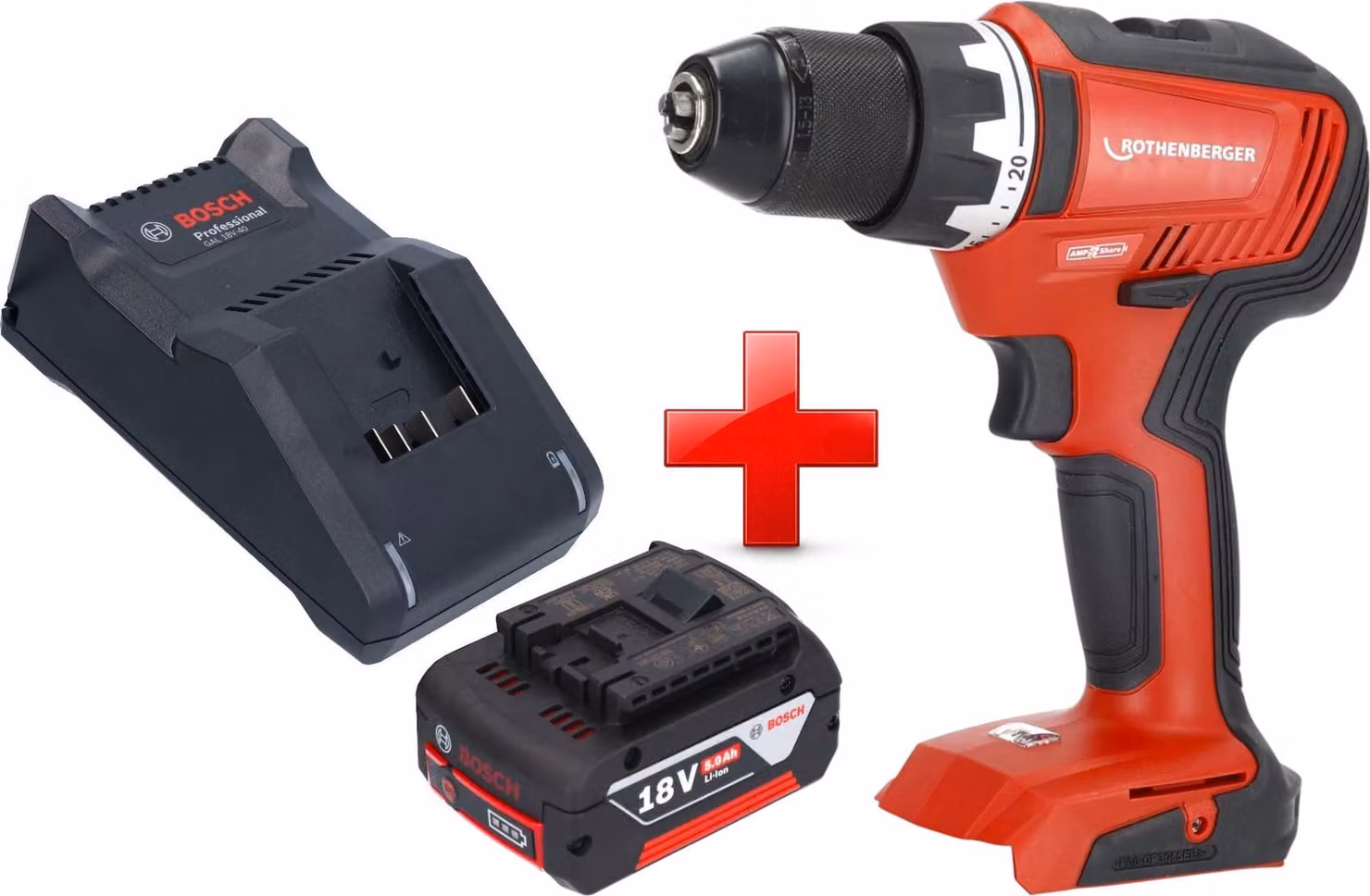 Trapano avvitatore a batteria Rothenberger RO DD55 18 V 55 Nm Brushless AMPShare + 1x batteria 5,0 Ah + caricabatteria