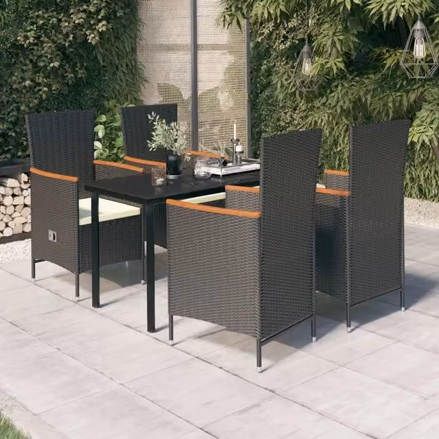 Set da Pranzo da Giardino 5 pz con Cuscini Nero 3099427