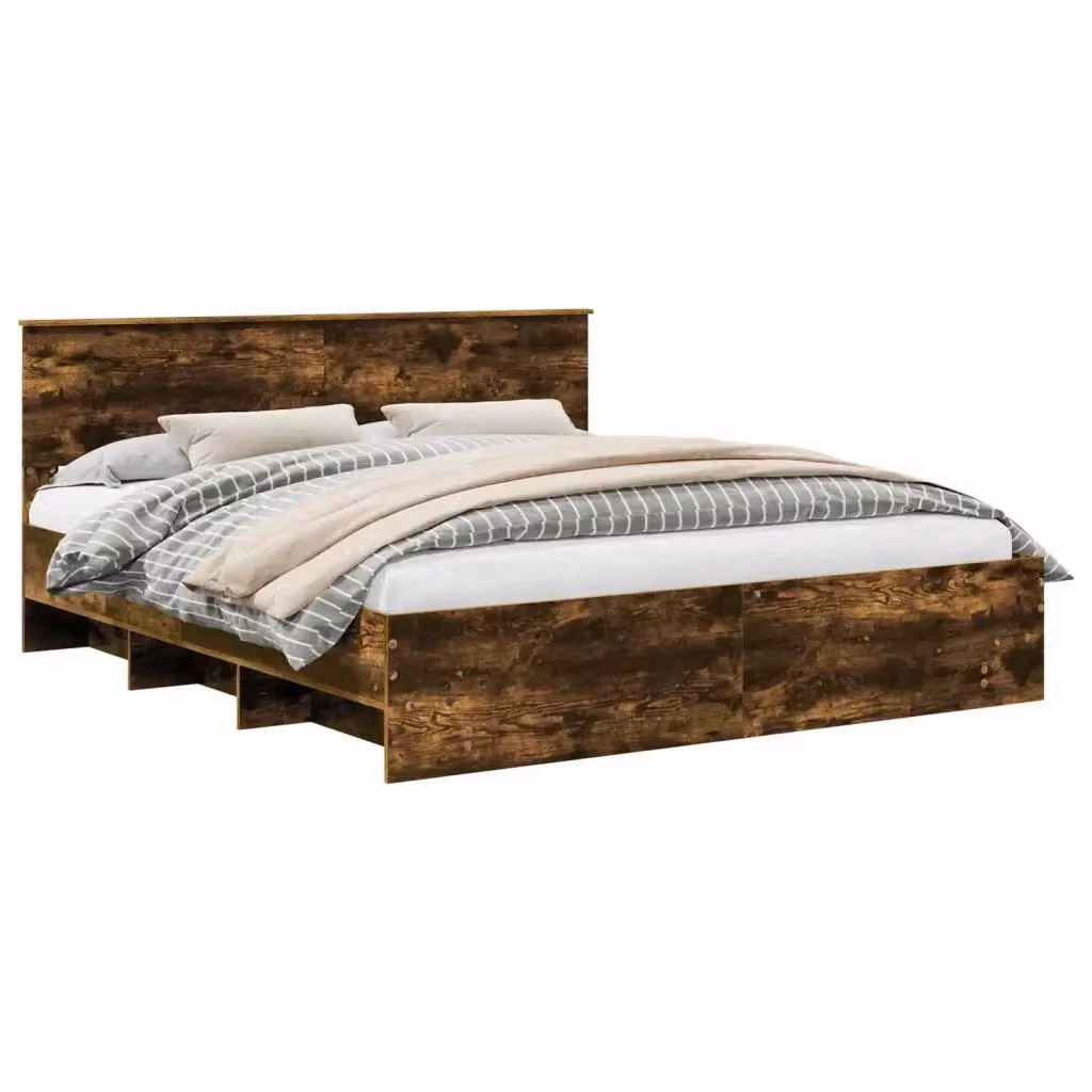 Struttura del letto con testiera vidaXL in legno Rovere fumé, colore marrone, 200 x 200 cm – 2