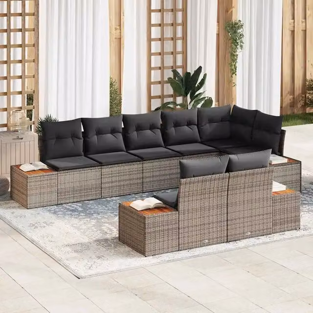Set Divano da Giardino 8 pz 8-Numero di posti Grigio Polyrattan 3356779
